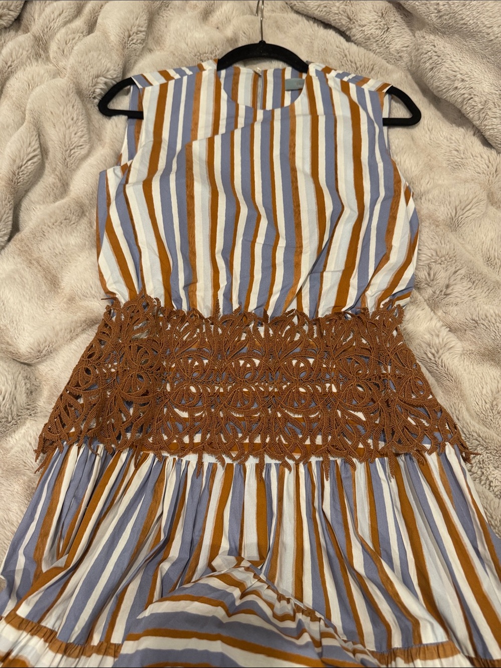 $1.300 Silvia Tcherassi Sleeveless Striped Midi Dress in Blue & Tan - Picture 10 of 16